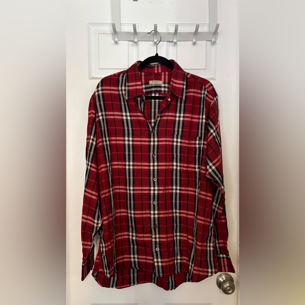 Burberry London Men's L Red Plaid Button-Up Shirt